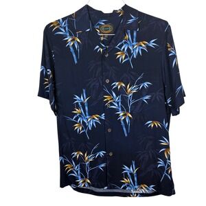 Hawaiian Reserve Collection Shirt Men S bamboo print navy blue rayon